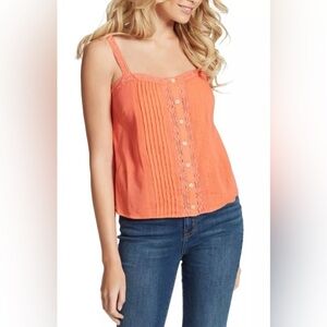 Jessica Simpson Pintuck Tank Top Lace Inset Size 2X Orange New
